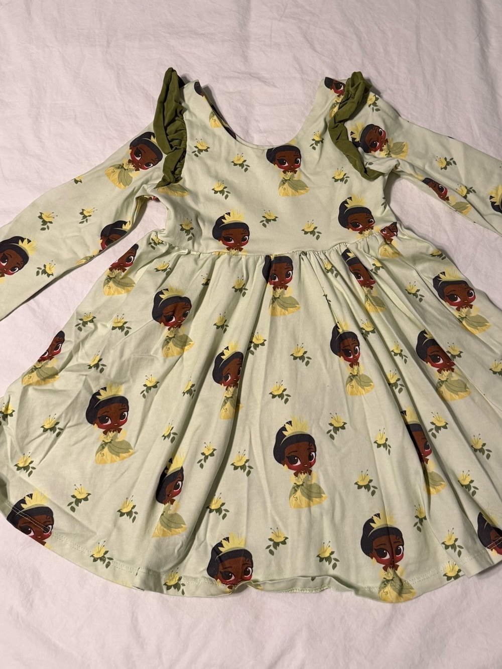 Monica + Andy Girls' Mint Green Princess Print Ruffle Sleeve Twirl Dress
